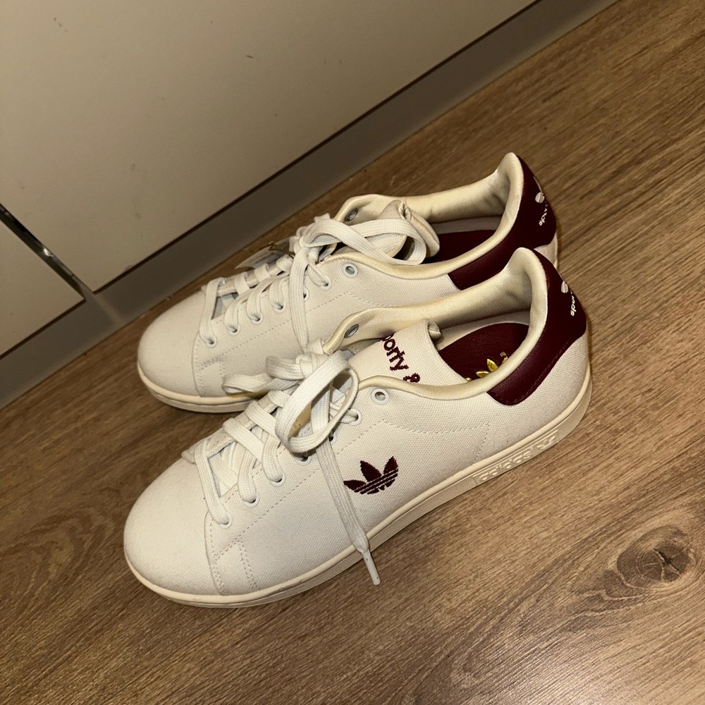 Adidas x Sporty & Rich Stan Smith White and Burgundy Sneakers Size US 7M (W8.5) - Picture 6 of 9